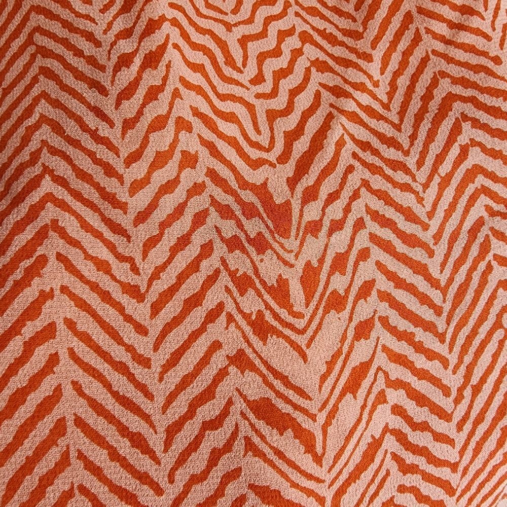 Anthropologie Maeve Silk Blouse M Coral Orange Chevron Print Short Sleeve Boho - Picture 10 of 15